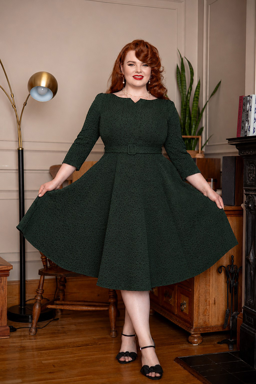 Gladys Embossed Floral Swing Dress in Plus Size